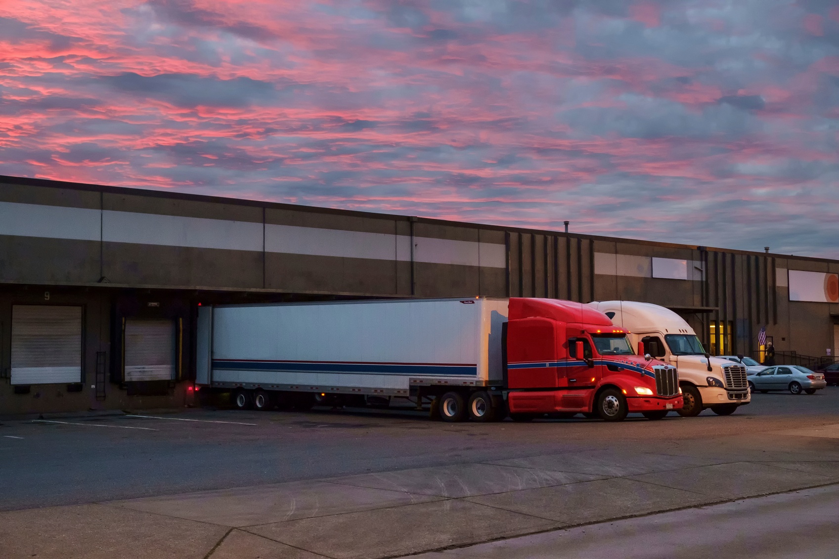 Docked semi trucks