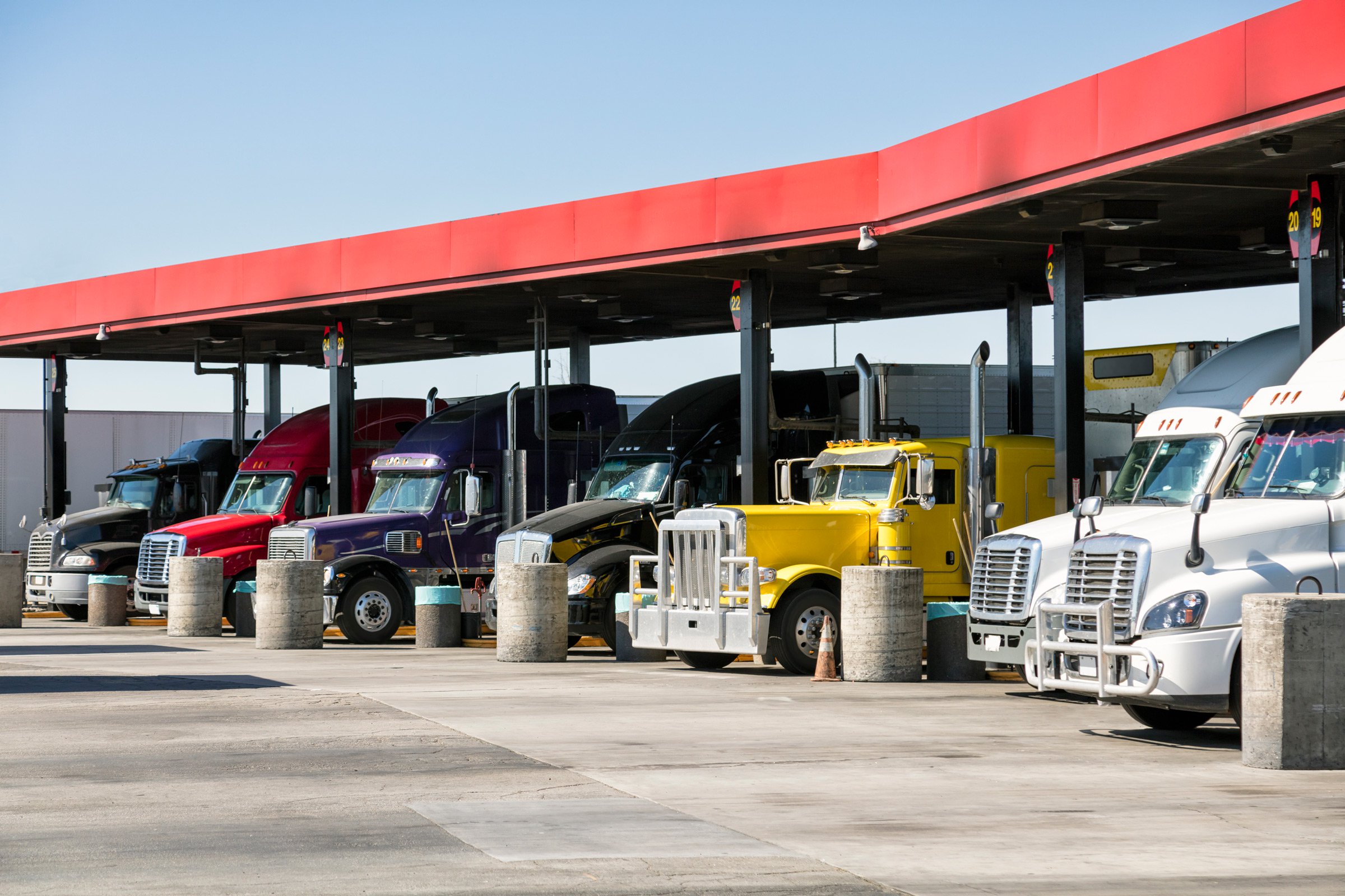 Trucks filling up at truck stop