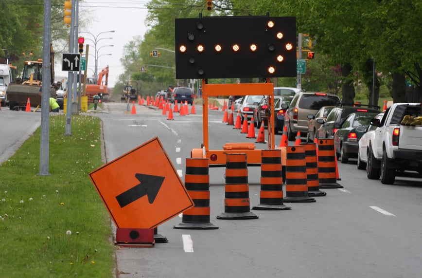 Traffic is detoured by construction