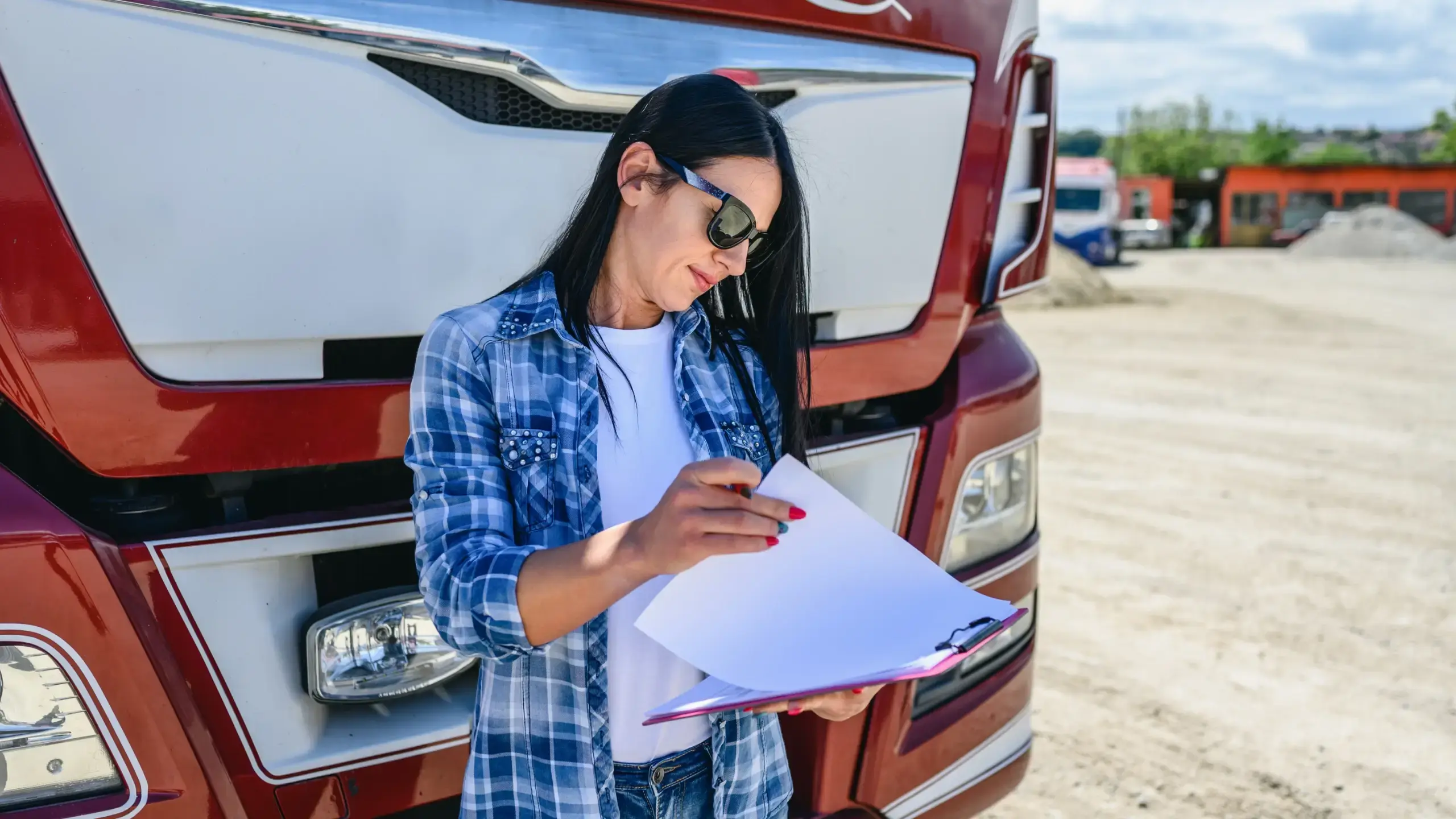 Truck driver completes a truck inspection